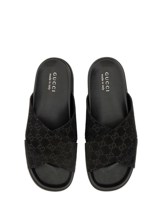Gucci Black Sandal Slider With Gg Pattern for men