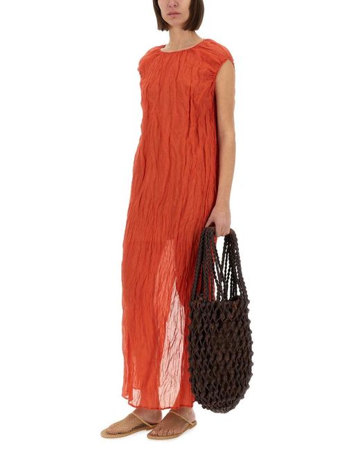 Alysi Red Metallic Gauze Longuette Dress