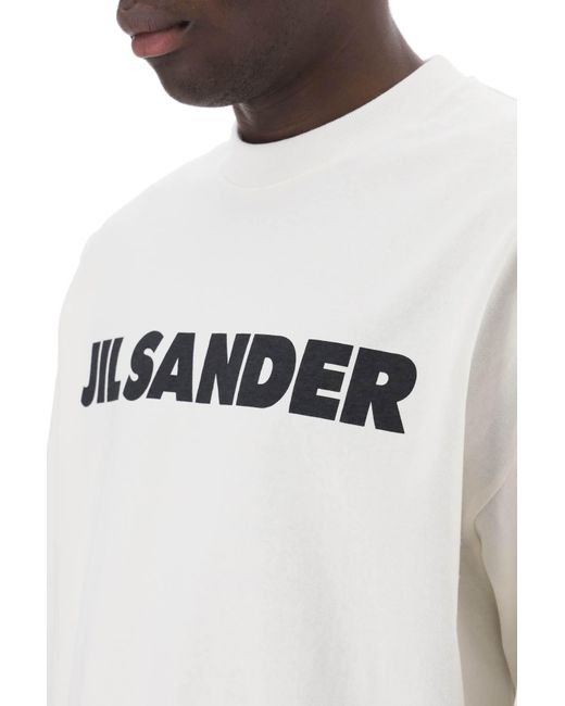 Maglietta a maniche lunghe con logo di Jil Sander in White da Uomo