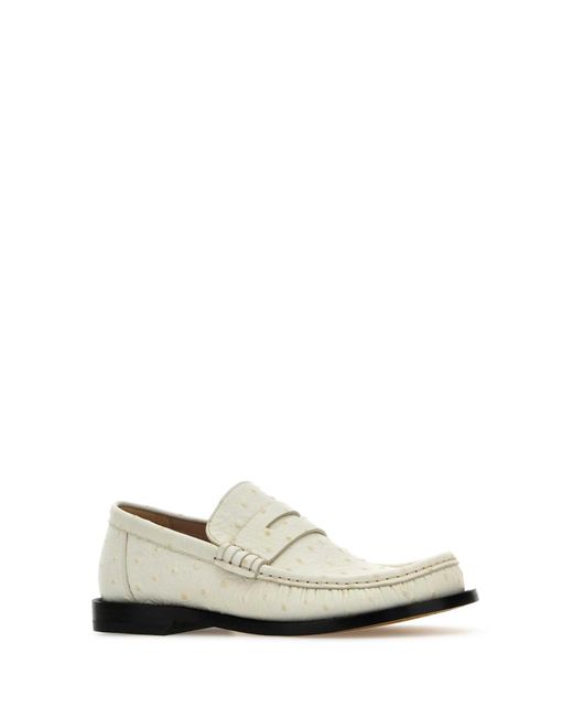 Loewe White Ivory Leather Campo Loafers