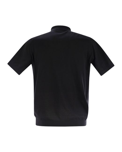 John Smedley Black Adrian Cotton Short Sleeved Polo Shirt for men
