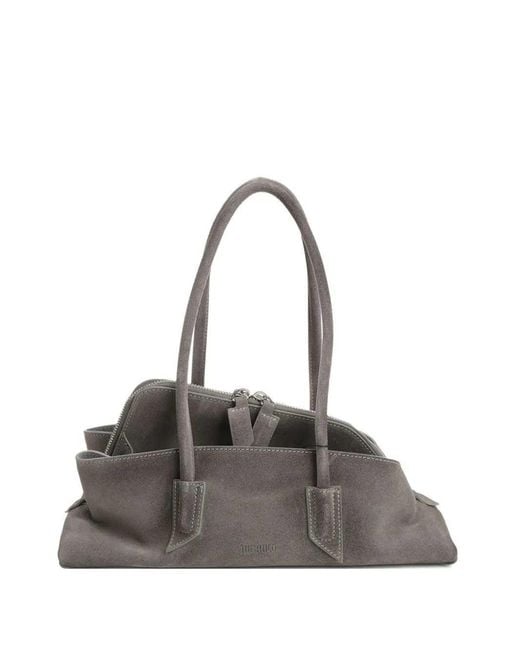 The Attico Gray La Passeggiata Small Suede Shoulder Bag
