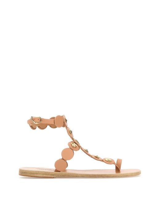 Ancient Greek Sandals Brown Peach Leather Thong Sandals