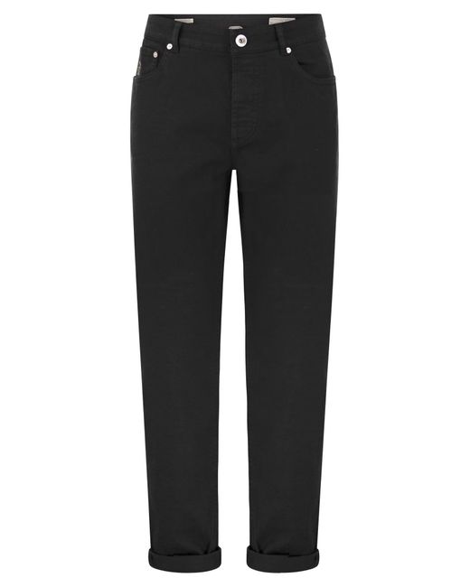 Five Pocket Pantalons en ajustement traditionnel dans le confort léger Denim teint Brunello Cucinelli pour homme en coloris Black