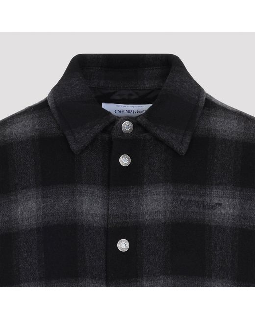 Off-White c/o Virgil Abloh Black Flannel Wool Overshirt Padded Coat for men