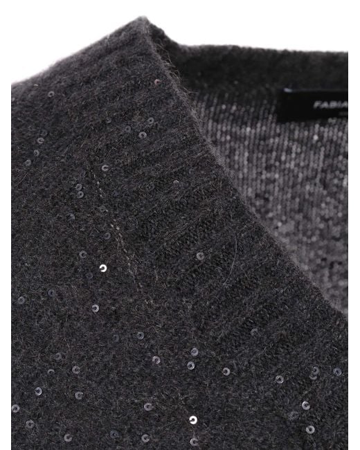 Fabiana Filippi Black Long-Sleeved V-Neck Knit Sweater With Iridescent Sequins