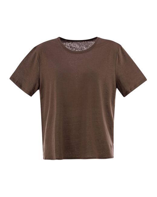 Majestic Brown Linen Crew-Neck T-Shirt