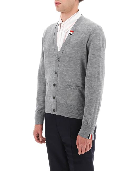 Cardigan à col en V en laine mérinos Thom Browne pour homme en coloris Gray