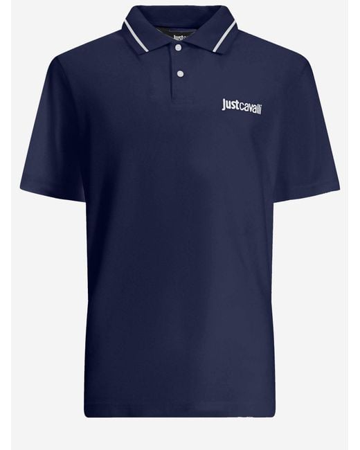 Just Cavalli Blue Polo Shirt Two-Tone Collar for men
