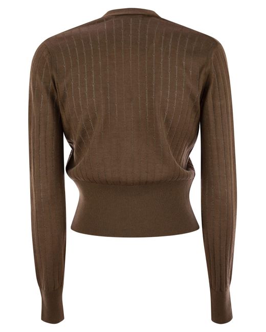 Max Mara Brown Nogara Wool And Silk Cardigan With Sequins