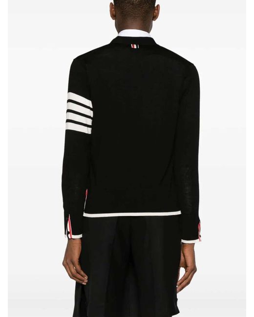 Thom Browne Black Virgin Wool Cardigan For