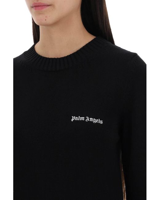 Palm Angels Black Collover mit bestickten Logo geschnittene Pullover