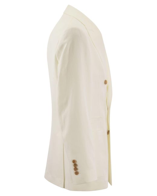 Lino retorcido de la chaqueta deconstruida con bolsillos de parche Brunello Cucinelli de hombre de color White