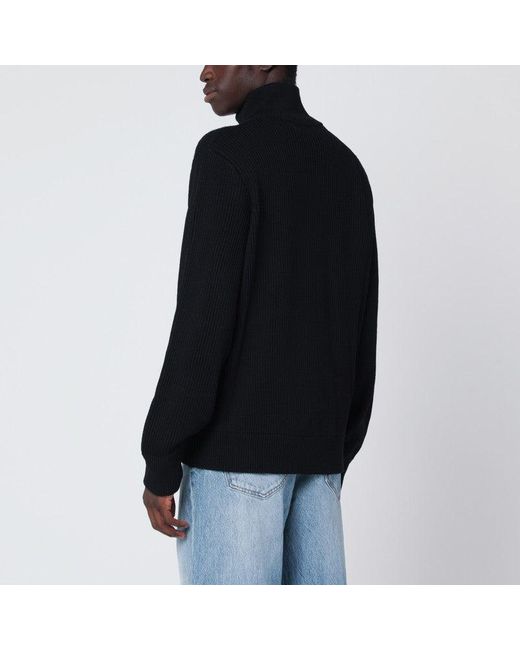 Roberto Collina Black Wool Zip Cardigan for men