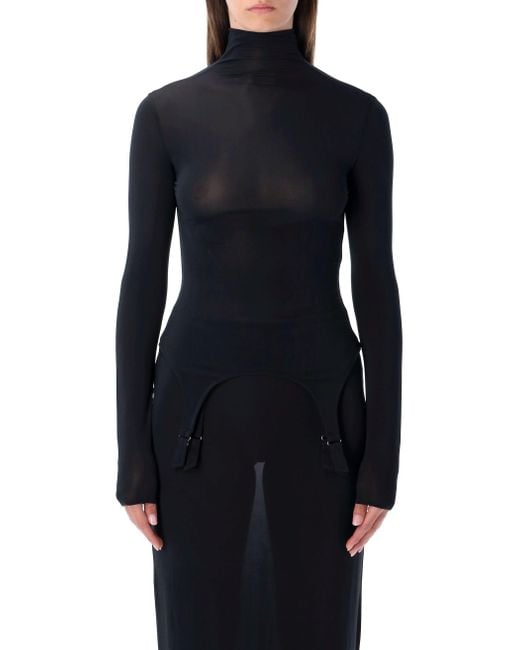 Jean Paul Gaultier Blue Long-Sleeve High-Neck Body With Lingerie Details