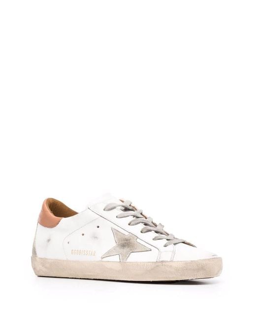 Golden Goose Deluxe Brand White Super Star Leather Upper And Heel Suede Star And Heel
