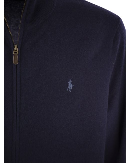 Polo Ralph Lauren Blue Wool -Pullover mit Reißverschluss