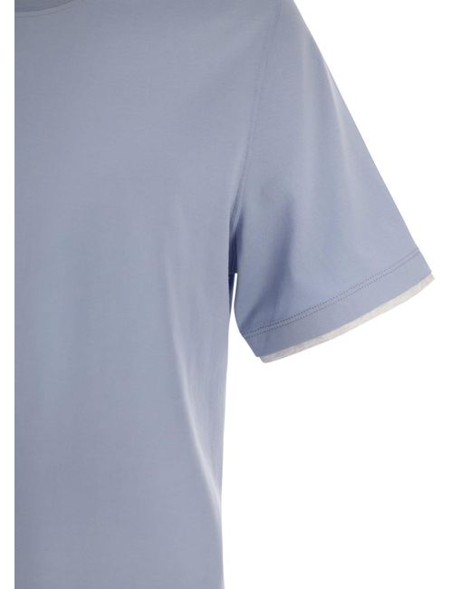 Brunello Cucinelli Slim Fit Crew Neck T -Shirt im leichten Baumwolltrikot in Blue für Herren