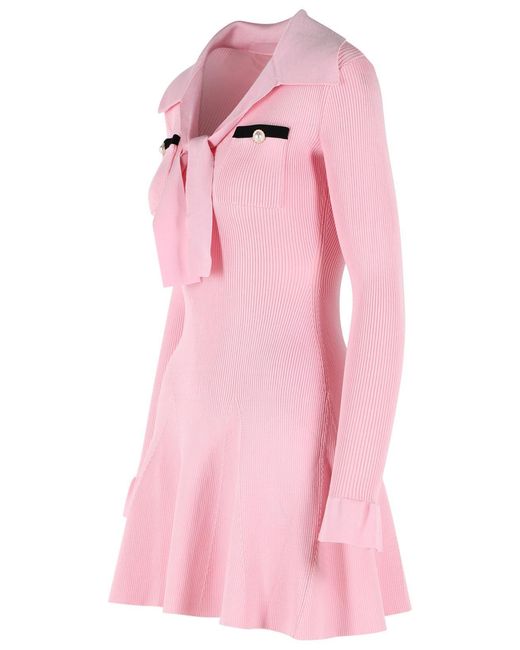 Self-Portrait Pink Self Portrait Viscose Knit Mini Dress With Laces