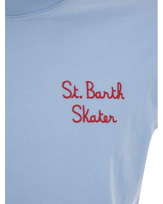 Mc2 Saint Barth Cotton T -Shirt mit Barth Skater Druck in Blue für Herren