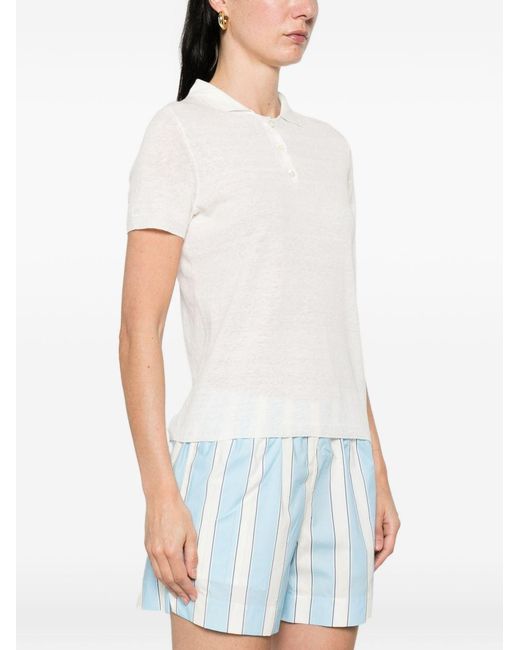 Base London White Linen And Cotton Blend Polo Shirt