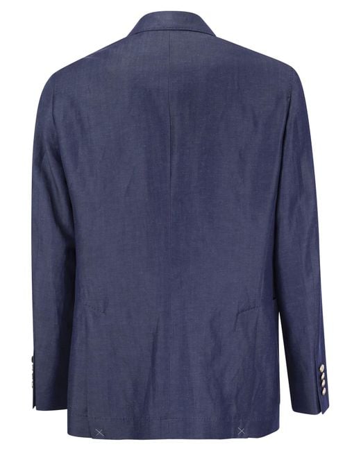 Chaqueta de pecho individual en lana y sarga de lino Brunello Cucinelli de hombre de color Blue