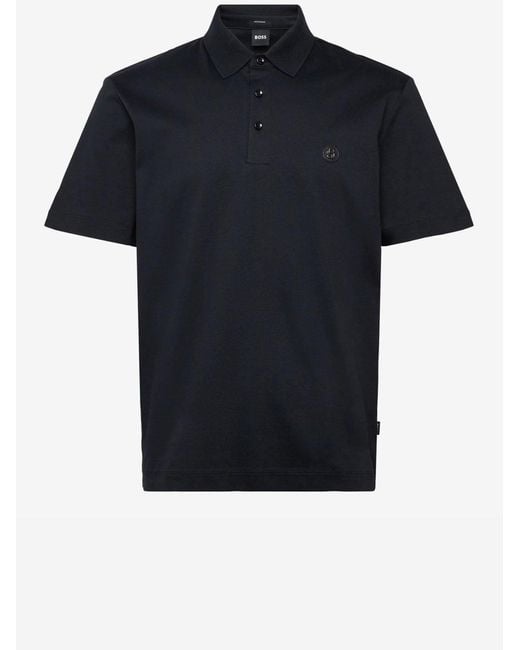 Boss Blue Cotton Polo Shirt With Logo for men