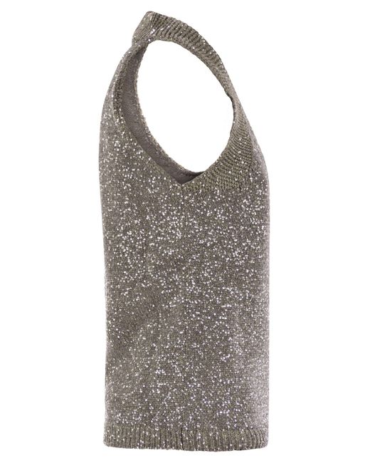Fabiana Filippi Gray Baumwollknit -Tanktop mit Pailletten