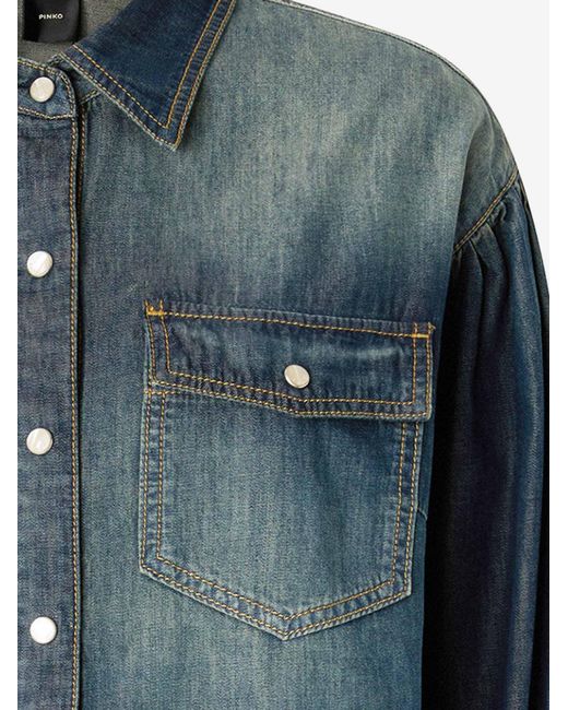 Pinko Blue Washed Cotton Denim Shirt