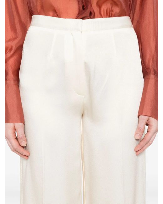 Forte_forte White Shiny Anvers Satin High Waist Embroidered Pants