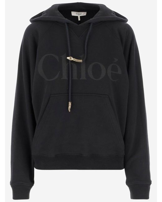 Felpa Con Cappuccio Di Cotone Con Logo di Chloé in Black