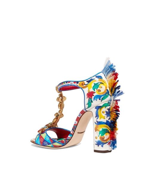 Dolce & Gabbana Raffia Getrimde Lederen Sandalen in het Blue