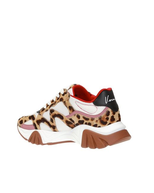 Versace Leopardenmuster Ledersneakers Mit Mesh in Brown für Herren