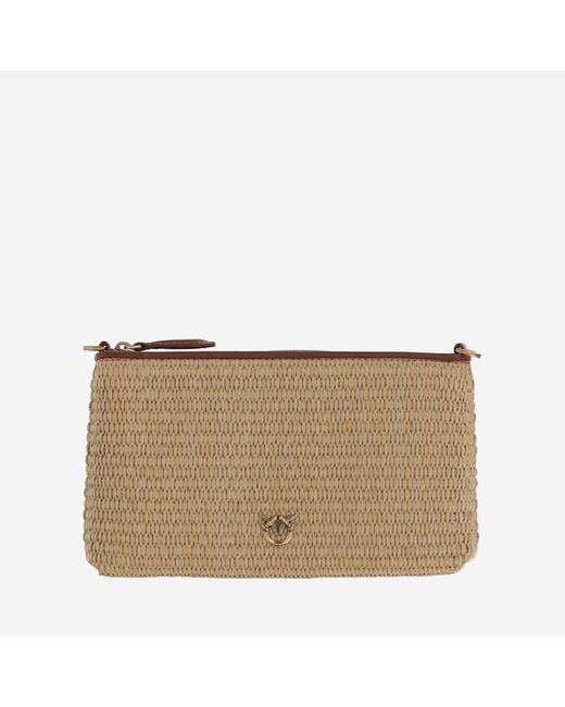 Pinko Natural Flache Umhängetasche aus Raffia