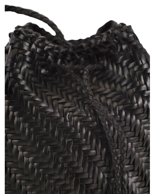 Dragon Black Pompom Double Jump Bucket Bag With Woven Leather