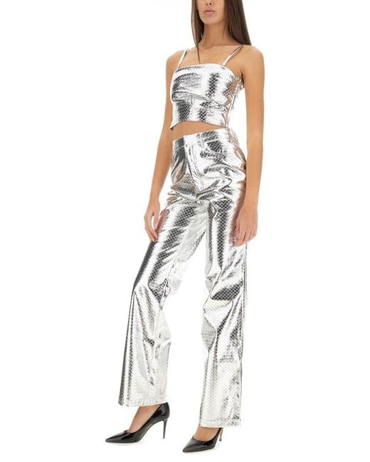 ROTATE BIRGER CHRISTENSEN White Cropped Top With Textured Reptilian Design
