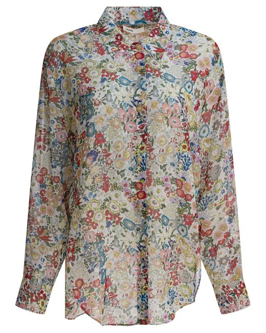Khaite Gray Silk Floral Shirt