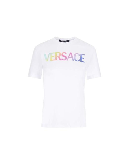 Camiseta blanca de algodón con logo Versace de color White