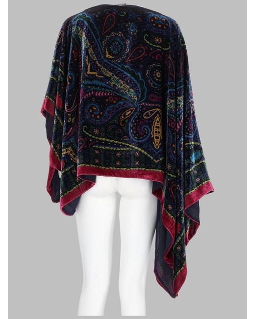 Etro Blue Poncho Asymmetric Paisley Print