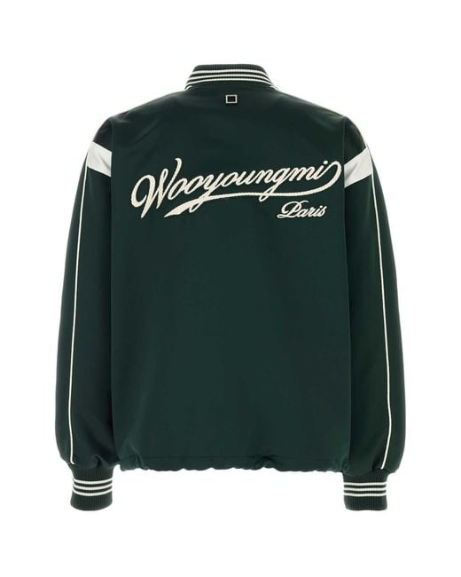 Wooyoungmi Bottle Green Satin Bomber Jacket for men