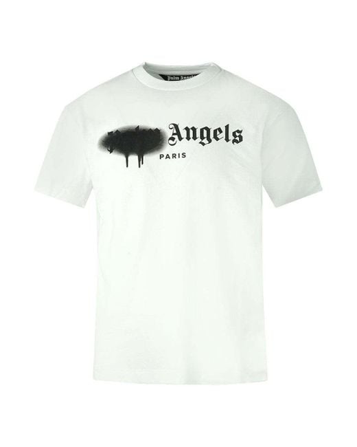 Palm Angels Cotton Paris Spray Paint Logo White T-shirt for Men | Lyst