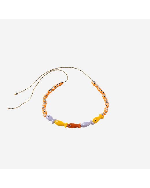 Sorbet Island Metallic Fabric And Glass Bead Necklace