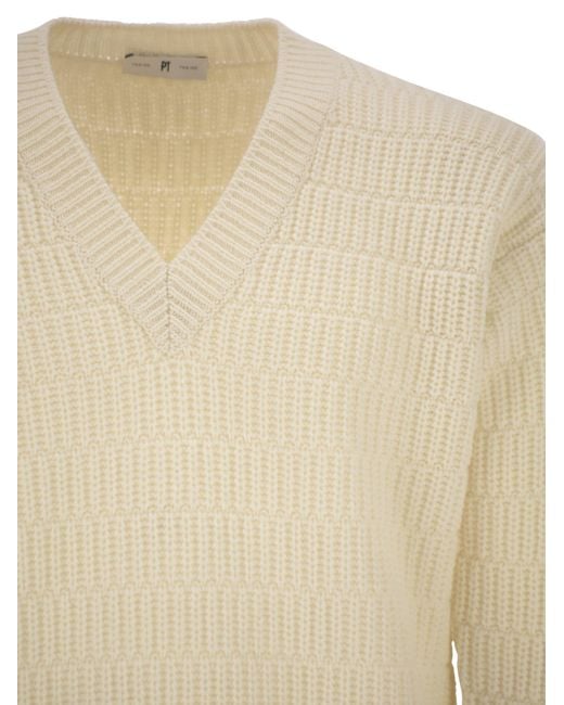 PT Torino Natural Wool Sweater With V-Neck for men