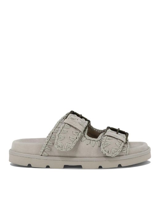 Mou Gray Double Buckle Sandals