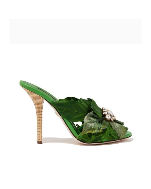 Keira Jungle Leaf Satin Mules Dolce & Gabbana en coloris Green