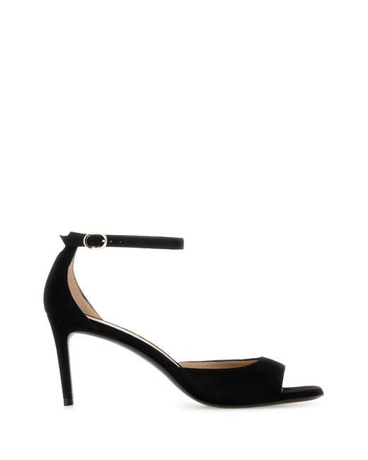 Stuart Weitzman Black Solid Open Toe Heels