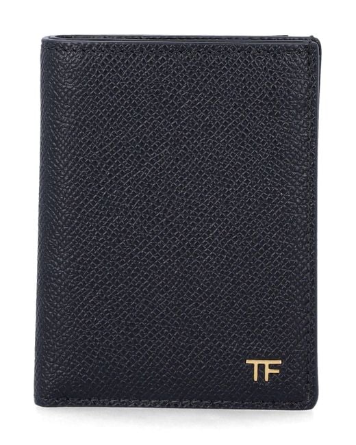 Tom Ford Blue Grain Leather Folding Cardholder for men