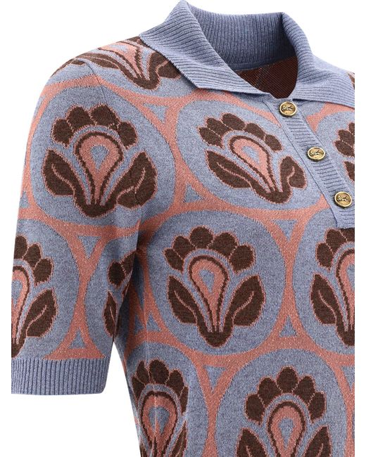 Etro Knit Jacquard Polo Shirt in het Pink