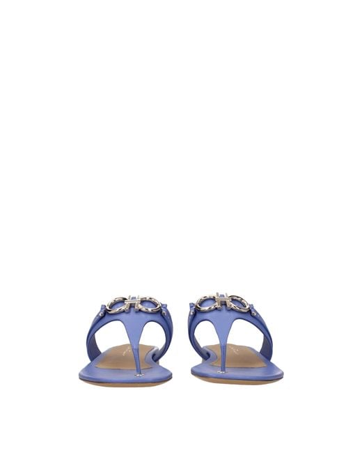 Ferragamo Blue Rikis Flip Flops/Lilac Leather