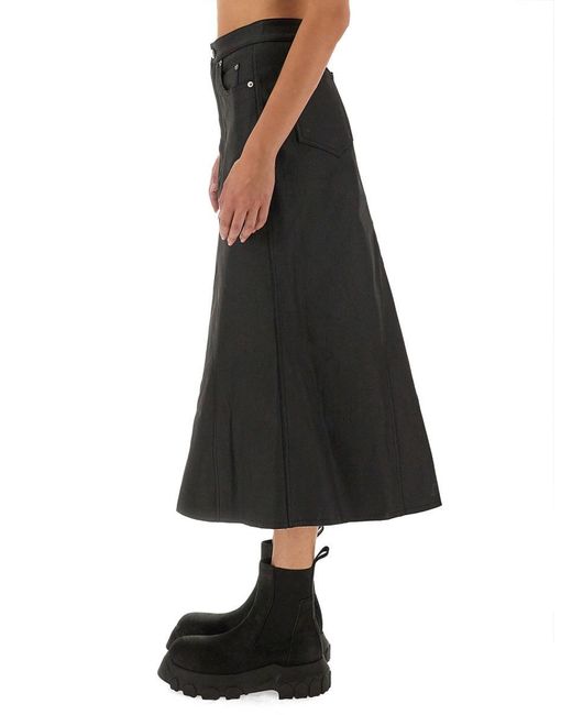 Rick Owens Black Coated Midi Skirt